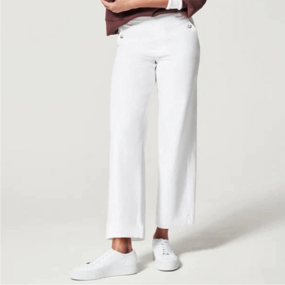SPANX Pants - SPANX 20312R Stretch Twill Cropped Wide Leg White Khaki pull on Pants medium